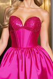 Sparkly A Line Fuchsia Satin Corset Short Prom Dress