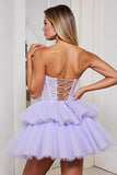 Corset Strapless A Line Tulle Lavender Short Prom Dress