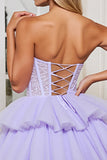 Corset Strapless A Line Tulle Lavender Short Prom Dress