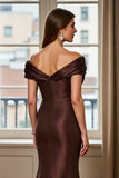 Off the Shoulder Mermaid Satin Brown Mother of the Bride Dress
