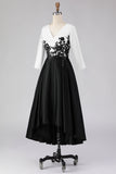 Black and White High Low A Line Mother of the Bride Dress wth Appliques