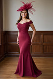 Burgundy Mermaid Off the Shoulder Mother of the Bride Dress