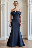 Navy Off the Shoulder Mermaid Mother of the Bride Dress with Appliques