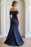Navy Off the Shoulder Mermaid Mother of the Bride Dress with Appliques