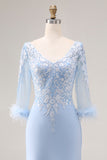 Sky Blue Mermaid Mother Of The Bride Dress With Appliques