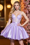 Corset A Line Lilac Ruched Short Prom Dress with Beading