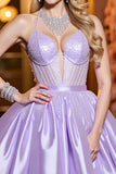 Corset A Line Lilac Ruched Short Prom Dress with Beading