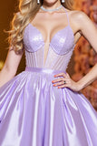 Corset A Line Lilac Ruched Short Prom Dress with Beading