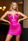 Dark Red Bodycon Spaghetti Straps Cocktail Dress