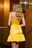 A Line Yellow Spaghetti Straps Satin Cocktail Dress