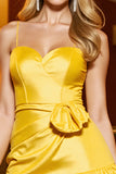 A Line Yellow Spaghetti Straps Satin Cocktail Dress