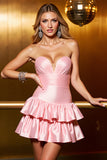 Strapless Blush Ruffled A Line Satin Cocktail Dress