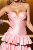 Strapless Blush Ruffled A Line Satin Cocktail Dress