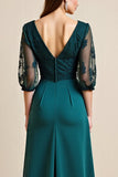 Blue A Line V Neck Long Mother Of The Bride Dress With Appliques