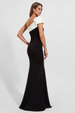 One Shoulder Mermaid Black Satin Long Formal Dress