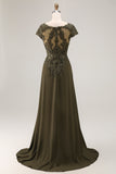 Olive Satin Asymmetrical High Low Mother of the Bride Dress
