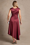 Burgundy Satin A Line Boat Neck Choir Dress with Bow