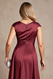 Burgundy Satin A Line Boat Neck Choir Dress with Bow