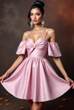 Sparkly Pink Cold Shoulder A Line Short Prom Dress
