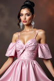 Sparkly Pink Cold Shoulder A Line Short Prom Dress