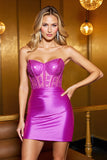 Sparkly Fuchsia Strapless Bodycon Corset Cocktail Dress