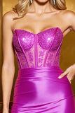 Sparkly Fuchsia Strapless Bodycon Corset Cocktail Dress