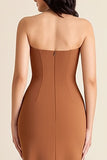 Brown Mermaid Strapless Long Formal Dress with Slit