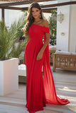 Black One Shoulder Chiffon Long Formal Dress