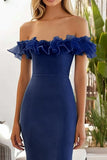 Mermaid Off The Shoulder Navy Formal Dress