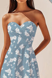 Blue White Flower A Line Sweetheart Asymmetrical Boho Dress