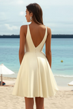 Daffodil Satin A Line V-Neck Short Graduation Dress