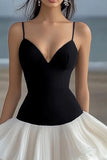 Black and White A Line Chiffon Mini Graduation Dress with Ruffles