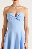 Strapless Sky Blue A Line Midi Cocktail Dress