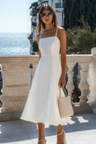 A Line Spaghetti Straps White Chiffon Formal Dress
