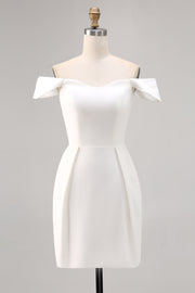 White Satin Off The Shoulder Bodycon Graduation Dress