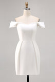 White Satin Off The Shoulder Bodycon Graduation Dress
