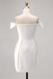 White Bodycon Off The Shoulder Satin Graduation Dress
