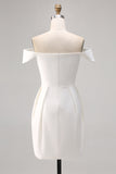 White Satin Off The Shoulder Bodycon Graduation Dress