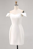 White Bodycon Off The Shoulder Satin Graduation Dress