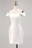 White Satin Off The Shoulder Bodycon Graduation Dress