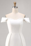 White Satin Off The Shoulder Bodycon Graduation Dress