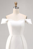 White Bodycon Off The Shoulder Satin Graduation Dress