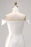 White Satin Off The Shoulder Bodycon Graduation Dress