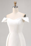 White Satin Off The Shoulder Bodycon Graduation Dress