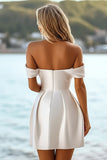White Satin Off The Shoulder Bodycon Graduation Dress