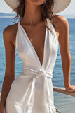 Bodycon White V Neck Sleeveless Graduation Dress