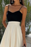 A Line Black And Ivory Spaghetti Straps Satin Summer Dress