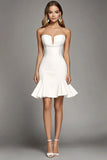 Strapless A Line Ivory Satin Work Dress