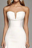 Strapless A Line Ivory Satin Work Dress