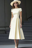 Daffodil A Line Boat Neck Vintage Satin Long Work Dress